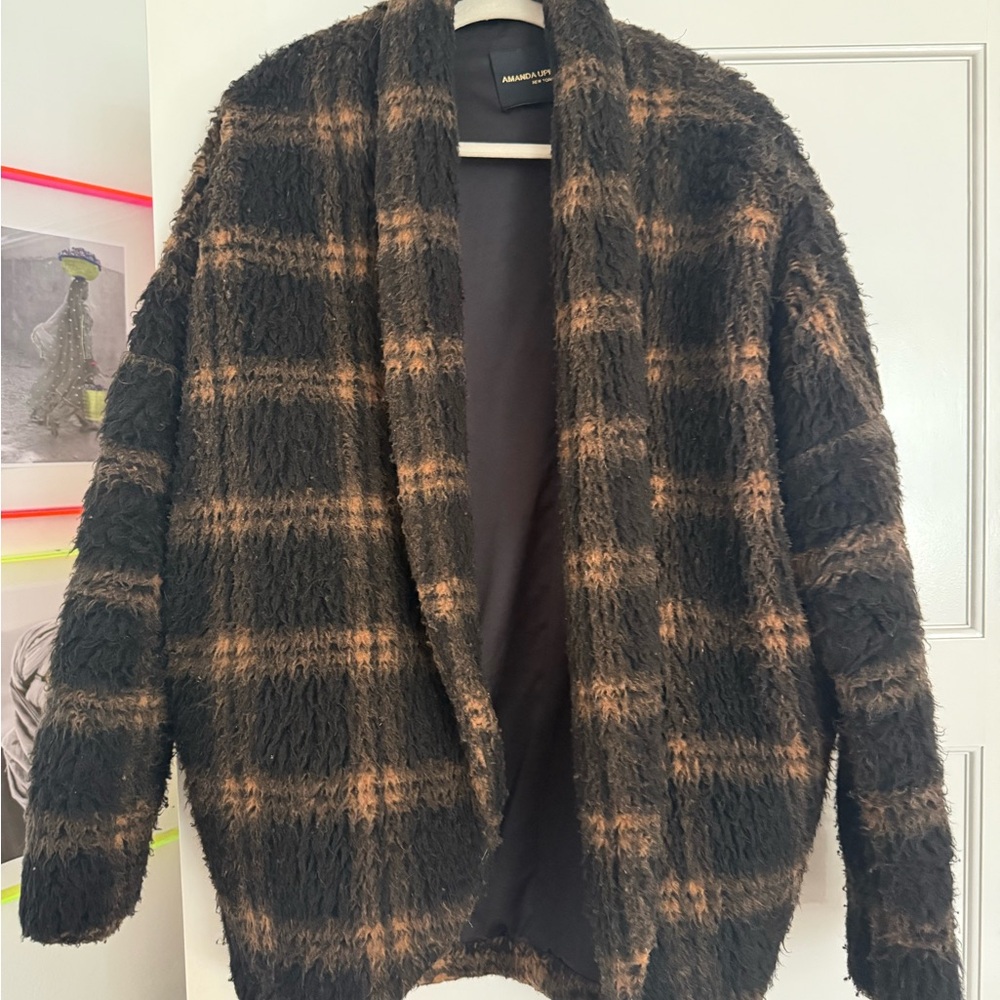 Amanda Uprichard Black and Brown Fuzzy Cardigan Jacket - Sz SM